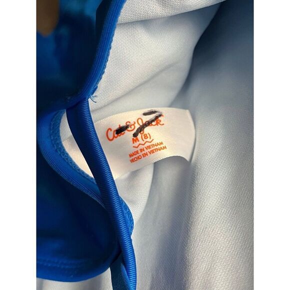 Cat & Jack One Piece Swimsuit Girls Size M Blue Beach Palm Trees Crossback - Picture 3 of 3